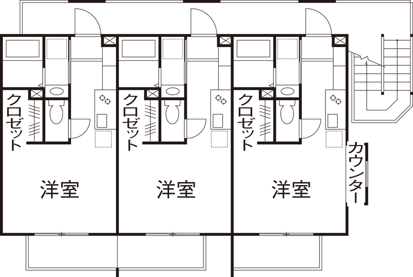 ソーラースマートグリッドホーム　三陽工務店 【賃貸併用住宅/3300万円/3階建て/9部屋/防火/間取り図有】オーナー自ら計画！木造防火のデザイナーズ賃貸の間取り図（１K：９部屋）3階