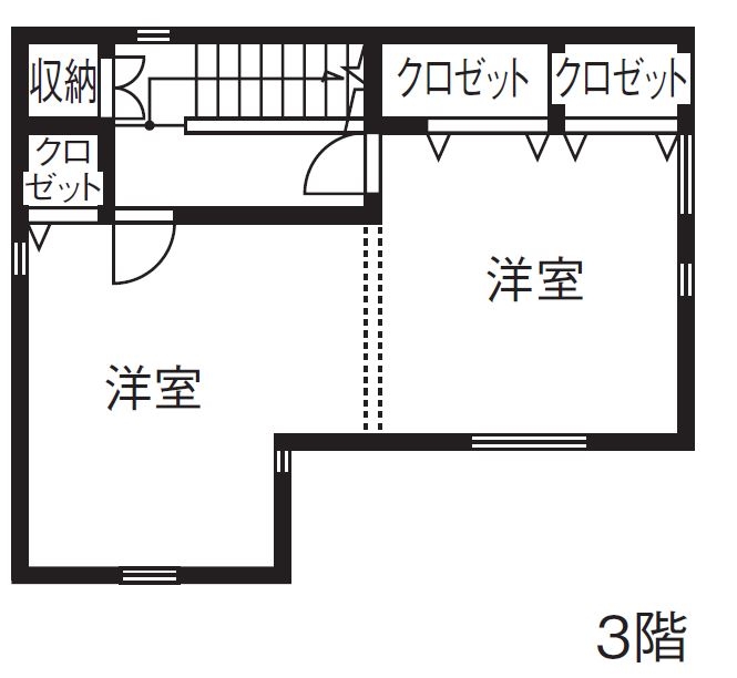 ソーラースマートグリッドホーム　三陽工務店 【1493万円/18坪/狭小/3階建て/変形地/カビ抑制工法】敷地の狭さを感じさせない広いリビングを実現した家の間取り図（4LDK）３階