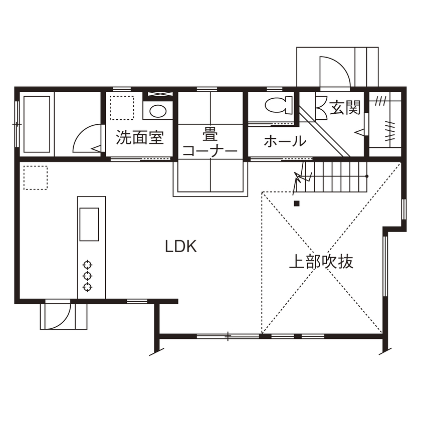 ソーラースマートグリッドホーム　三陽工務店 【HEAT20/変形地/カビ抑制工法/間取り有】カビゼミでの学びが依頼のきっかけ。梅雨も快適な暮らしを実現の間取り図（3LDK）1階