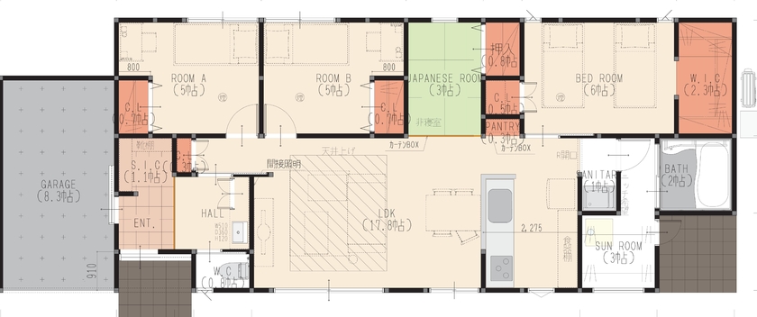 感動 【鹿児島市/平屋/4LDK/間取り図あり】憧れのガレージ付きハウスの間取り図（4LDK）1階