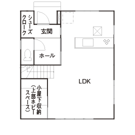 HOLIDAYS（ホリデイズ） 【愛知/1500万円台/3LDK/30坪/間取り図】屋上は花火大会の特等席。スキップフロアのあるラスティックな家の間取り図（3LDK）1階