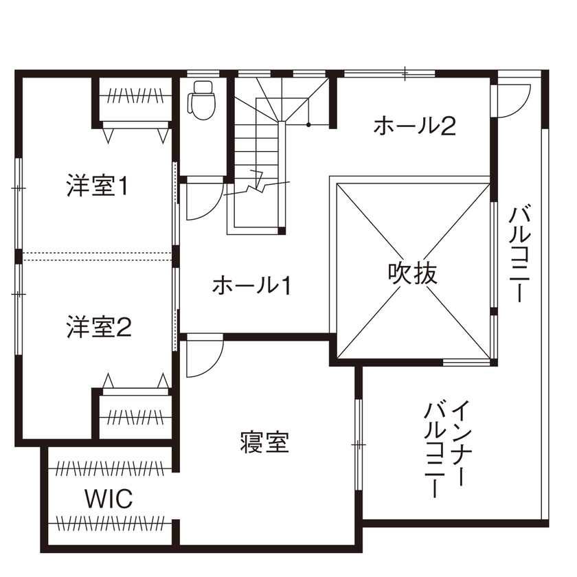 HOLIDAYS（ホリデイズ） 【吹き抜け×ダウンフロアリビング/間取り図】「土地＋建物」で叶えた陽光が調和するリゾートテイストの家の間取り図（3LDK）2階