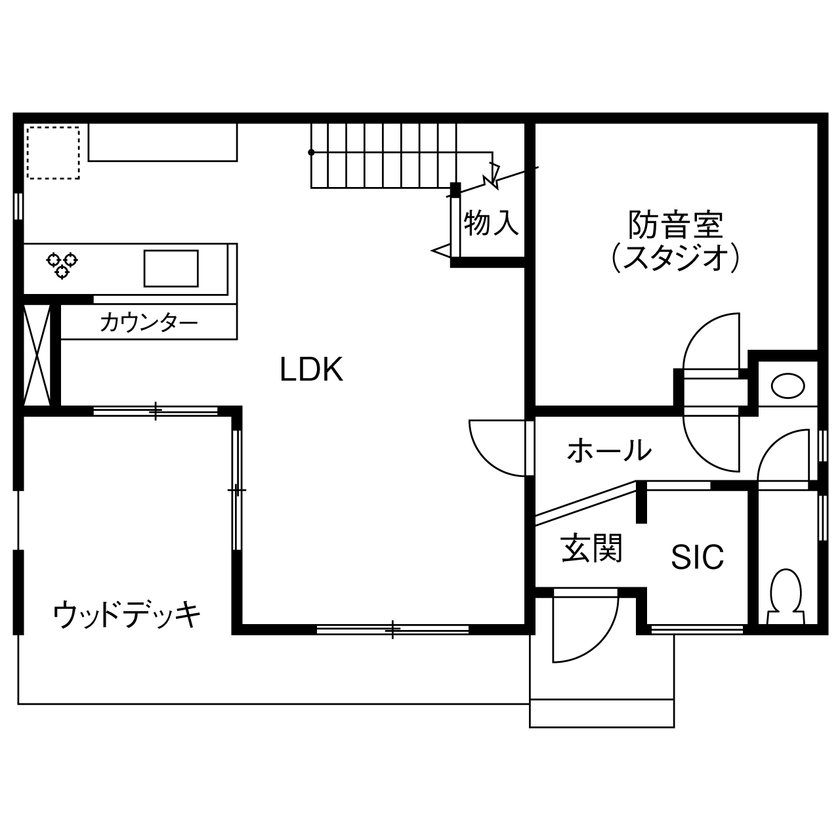 HOLIDAYS（ホリデイズ） 【2000万円/30坪台/全館空調/間取り図】年中快適な住宅性能と楽器演奏や映画鑑賞を愉しむ大人かっこいい家の間取り図（4LDK）1階
