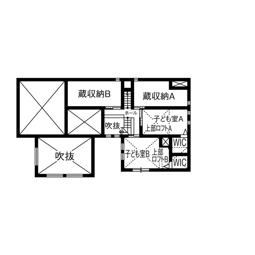 HOLIDAYS（ホリデイズ） 【愛知/ビルトインガレージ・2台可/間取り図】まるで３階建て！蔵収納の要望から発展させた中二階のある家の間取り図（5K以上）中二階