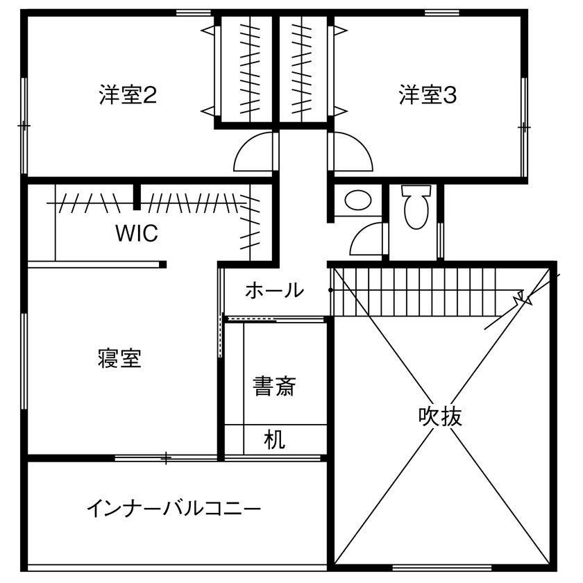 HOLIDAYS（ホリデイズ）  【1000万円台/30坪台/間取り図】土地から依頼。レッドシダーで天井を仕上げた、大きな吹き抜けのある家 の間取り図（4LDK）2階