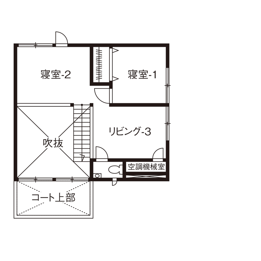 HOLIDAYS（ホリデイズ） 【豊田市/全館空調/ダウンフロアリビング/間取り図】モノトーンで仕上げた大人の暮らしを愉しむ家の間取り図（5K以上）2階