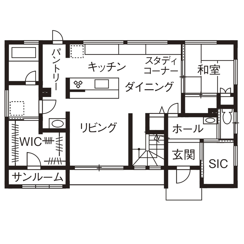HOLIDAYS（ホリデイズ） 【愛知/3000万円/間取り図】高気密・高断熱、一種換気、床下エアコン。カッコイイだけじゃなく高性能の間取り図（5K以上）1階