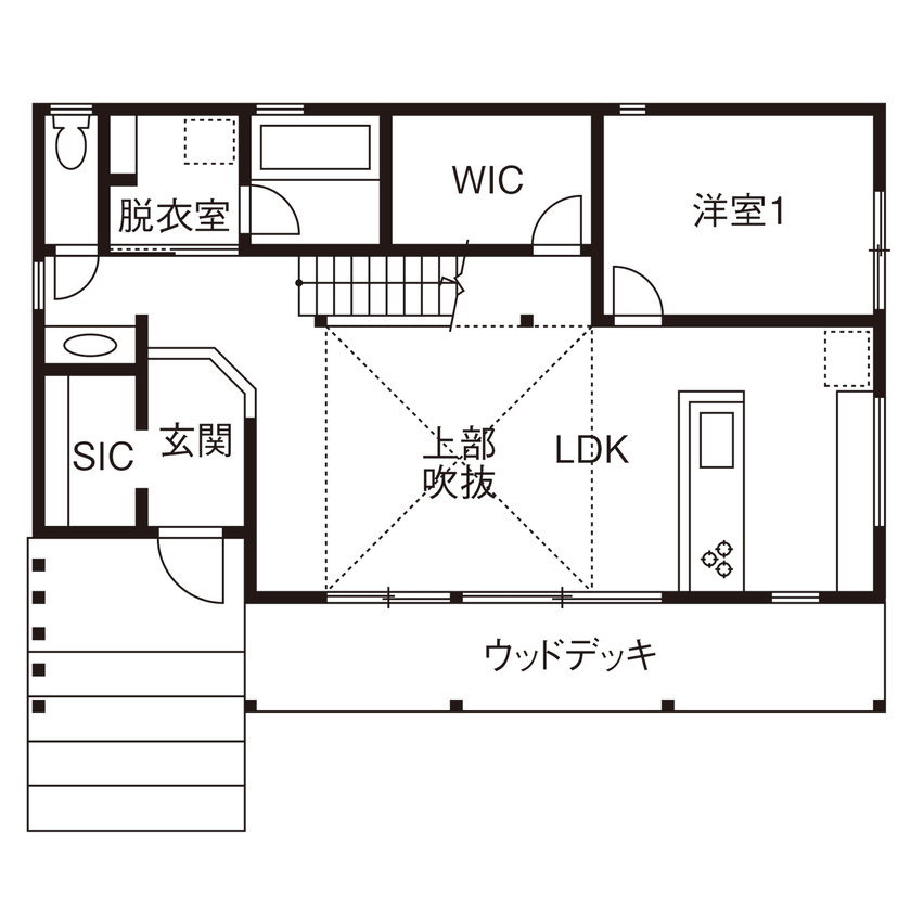 HOLIDAYS（ホリデイズ） 【多治見市/土地＋建物/自然素材/吹き抜け/間取り図】先進なのにどこか懐かしく感じる平屋感覚の家の間取り図（3LDK）1階