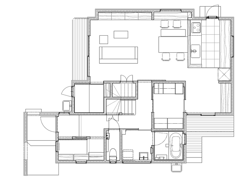 イチマルホーム 【36.5坪／間取り図有】こだわり造作家具と収納力のある和モダンの家の間取り図（3LDK）1階