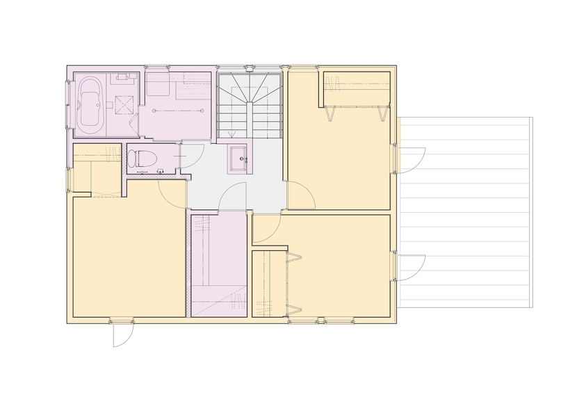 イチマルホーム 木の魅力が溢れる開放空間で、ヌックが彩る特別な暮らしの間取り図（4LDK）2階
