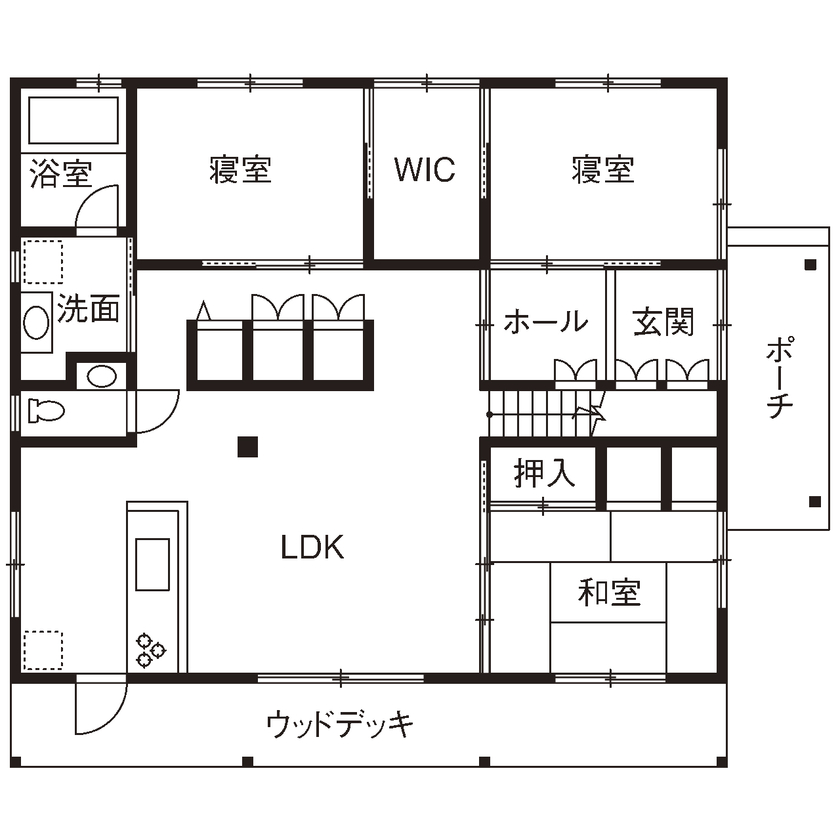 大喜工務店 【滋賀県/2000万円台/平屋/間取り有】長期自然乾燥した一尺角の大黒柱が支える和モダンデザインの平屋建ての間取り図（３LDK＋ロフト）1階