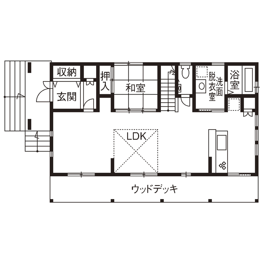 大喜工務店 【滋賀県/2000万円台/間取り有】天井まで7ｍもの大空間リビングで子どもの感性が育つ、木のおしゃれな家の間取り図（5LDK＋ロフト）1階