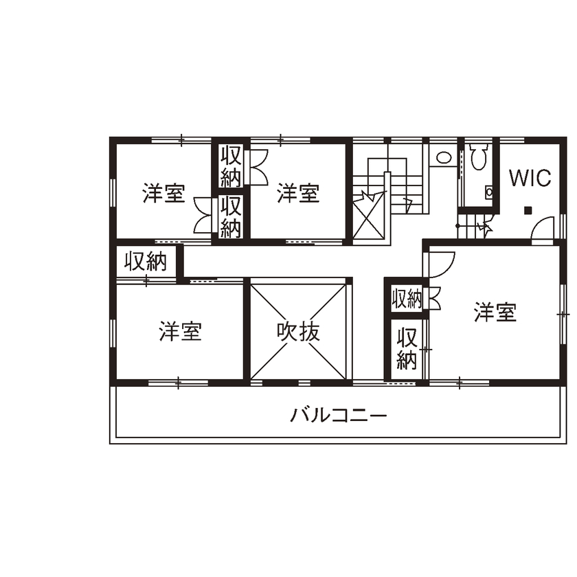 大喜工務店 【滋賀県/2000万円台/間取り有】天井まで7ｍもの大空間リビングで子どもの感性が育つ、木のおしゃれな家の間取り図（5LDK＋ロフト）2階