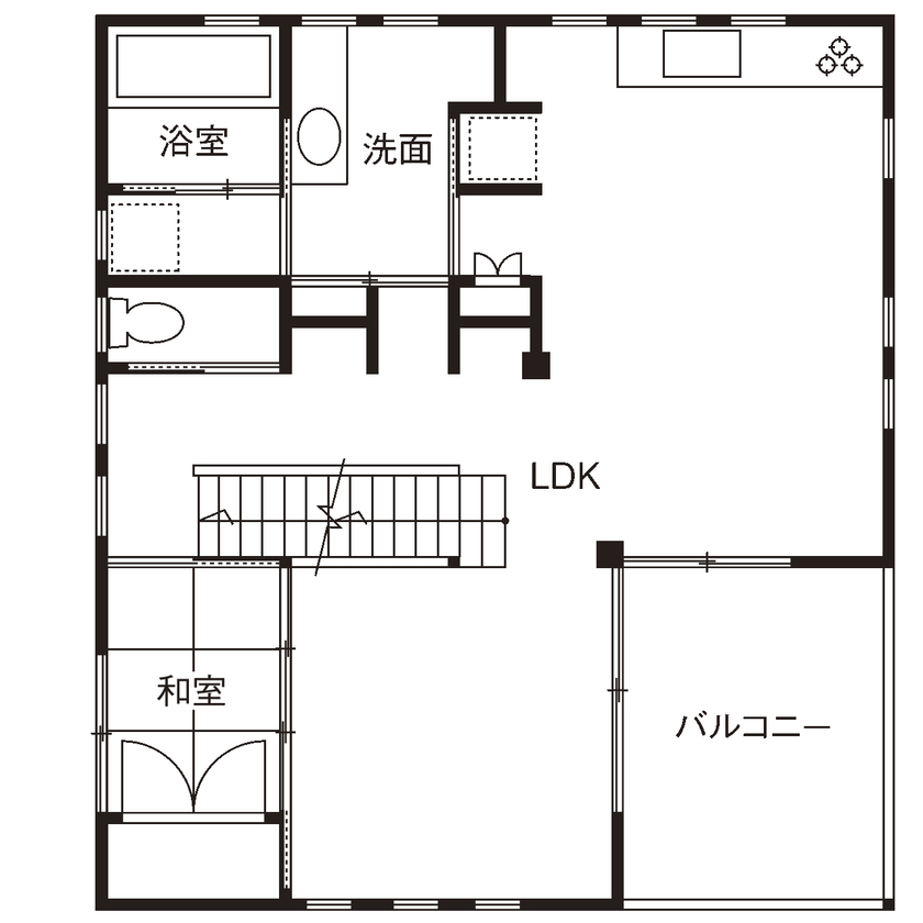 大喜工務店 【滋賀県/2000万円台/間取り図有】注文住宅で叶えた、自然光たっぷりの8寸角の大黒柱が天井まで伸びる家の間取り図（4LDK）2階
