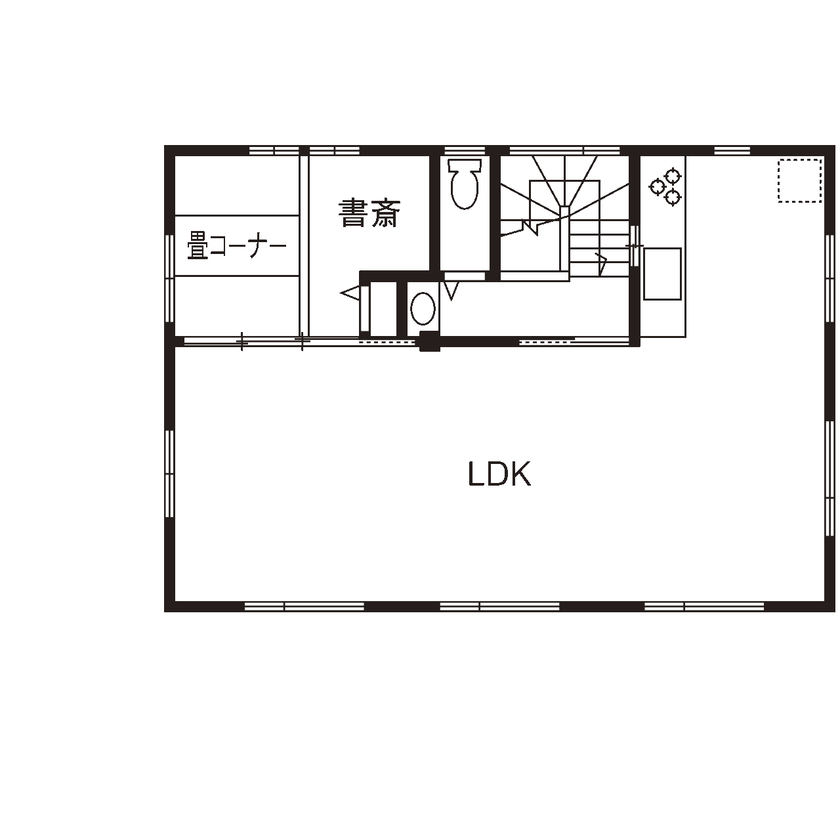 大喜工務店 【2000万円台/耐震/自然素材/間取り】建築のプロ夫婦が選んだのは長期自然乾燥した無垢材で建てる家の間取り図（3LDK＋書斎）2階