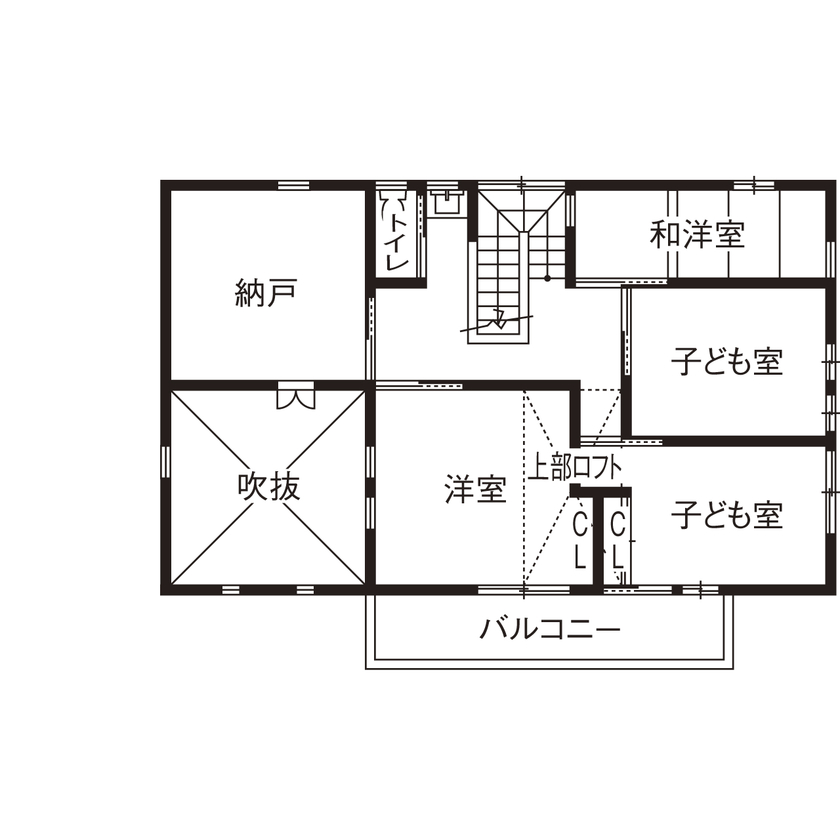 大喜工務店 【京都市／吹き抜け／自然乾燥無垢材／造作】至る所に造作を取り入れた和の意匠と木の美しさが融合した家の間取り図（５LDK＋ロフト＋納戸）2階