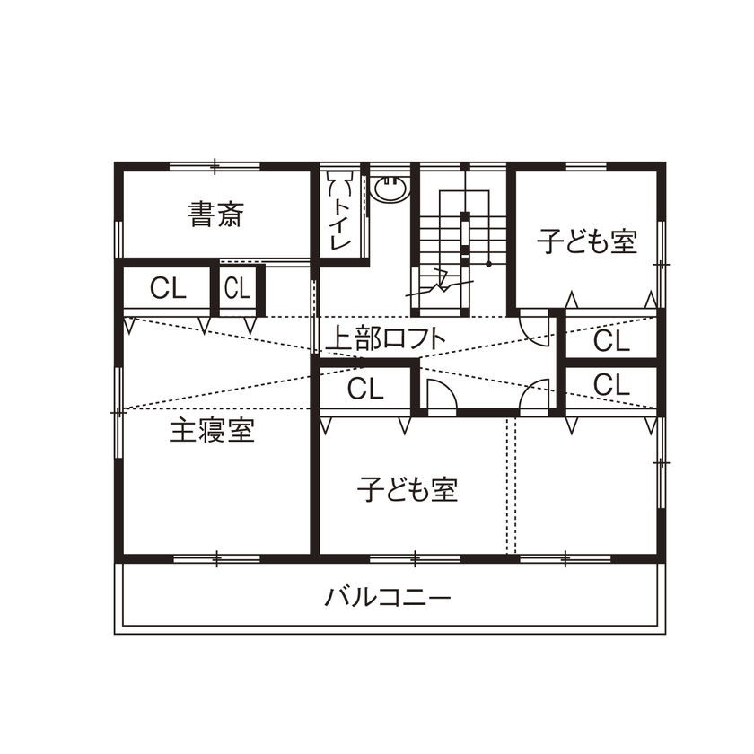 大喜工務店 【甲賀市／自然乾燥無垢材／2000万円台】ウッドデッキとつながる28畳超の大空間LDKで開放感たっぷり！の間取り図（3LDK＋書斎＋ロフト）2階