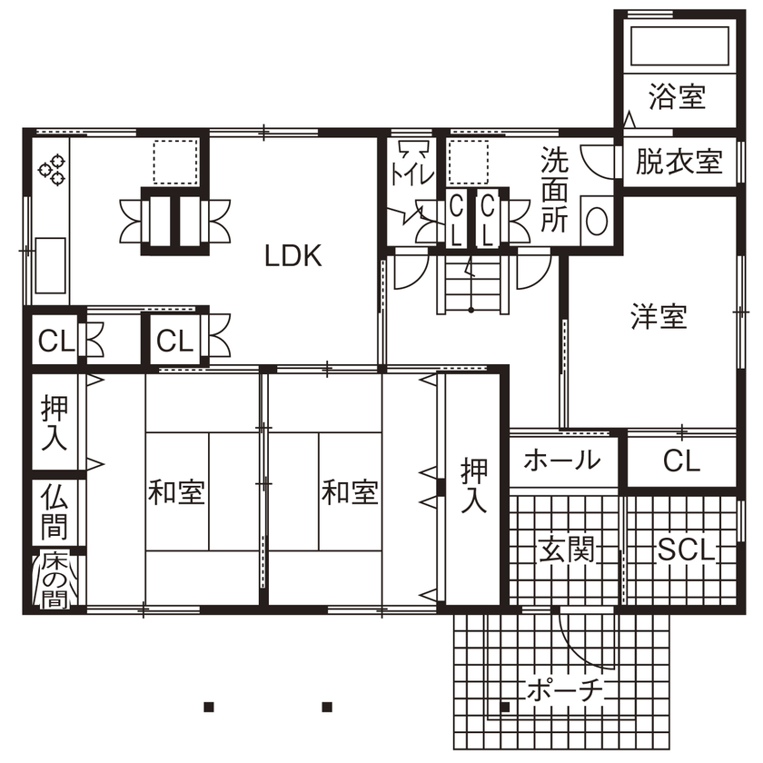 大喜工務店 【甲賀市／自然乾燥無垢材／２世帯住宅】2世帯が気兼ねなく暮らせる工夫が詰まった、住み継げる強い木の家の間取り図（5LDK＋LDK）1階