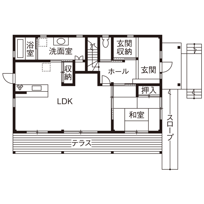 大喜工務店 【野洲市／自然乾燥無垢材／造作家具／2000万円台】職人技が光る造作家具と自然素材を贅沢に使用した家の間取り図（5LDK＋WIC）1階