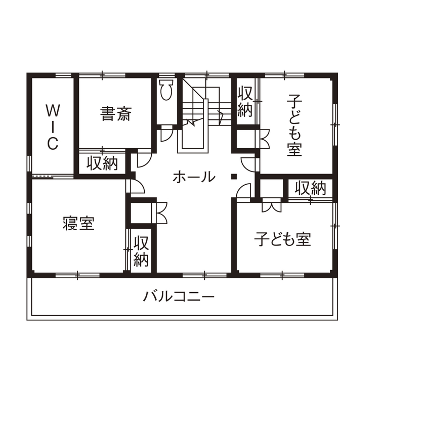 大喜工務店 【野洲市／自然乾燥無垢材／造作家具／2000万円台】職人技が光る造作家具と自然素材を贅沢に使用した家の間取り図（5LDK＋WIC）2階