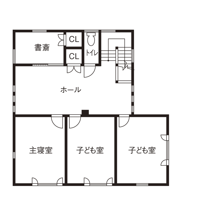 大喜工務店 【京都府／3000万円台／間取り図有】一尺二寸（36センチ角）もの大黒柱が支える、大空間の木の家の間取り図（４LDK＋書斎）2階