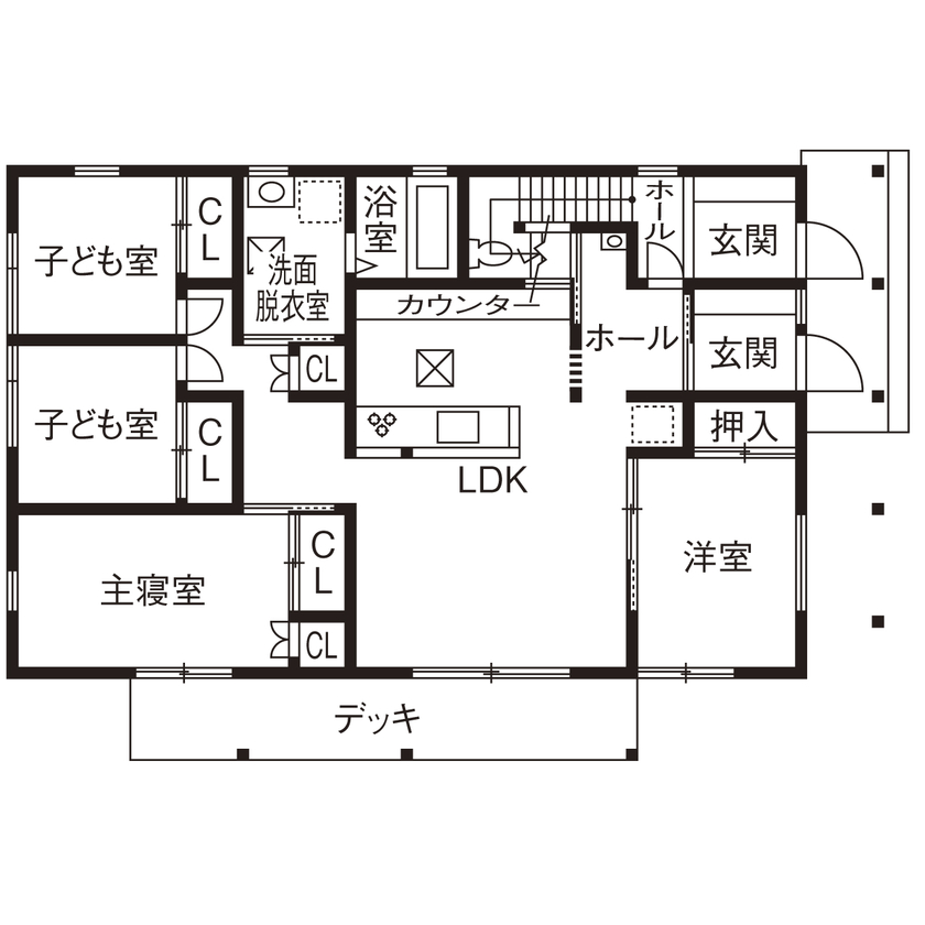 大喜工務店 【滋賀県／2世帯住宅／間取り図有】玄関や水回りなどすべて2つある完全分離型だけど家族がつながる木の家の間取り図（５LDK＋LDK＋納戸）1階