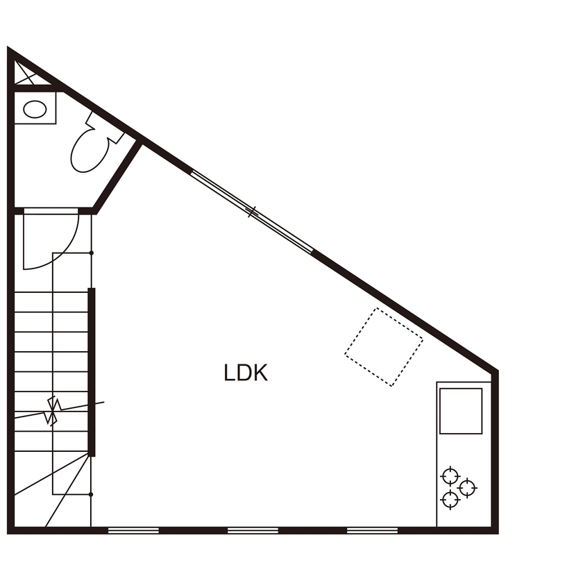 ハウス オブ デコ 【1000万円台/18坪間取/3階建/狭小輸入住宅】無駄を削ぎ落した、シンプルで上質なフレンチスタイルの住まいの間取り図（2LDK）2階