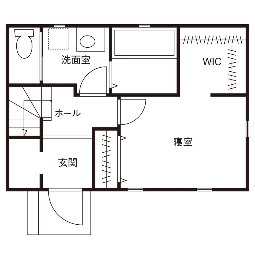 ハウス オブ デコ 【1000万円台/輸入住宅/2階リビング】まるで絵本から飛び出してきたような煙突のある住まいの間取り図（1LDK＋ロフト）1階