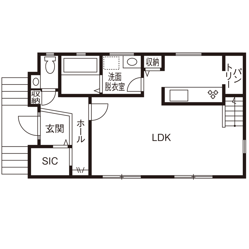 ハウス オブ デコ 【1000万円台/輸入住宅/長期優良住宅】シンメトリーが美しい、エレガントなフレンチスタイルの住まいの間取り図（3LDK）1階