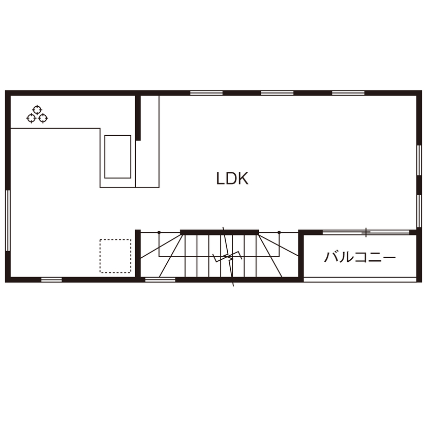 ハウス オブ デコ 【1000万円台/輸入住宅/3階建て】14.7坪の狭小地を有効活用したヨーロピアンスタイルの家の間取り図（1LDK）2階