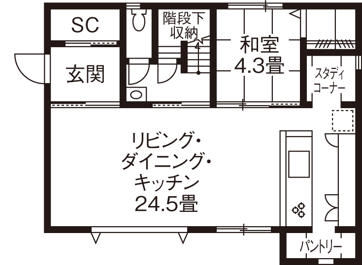 旭化成ホームズ（ヘーベルハウス） インテリアが映えるシンプルな空間　庭とつながる大開口で開放的にの間取り図null1階
