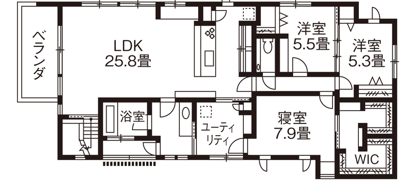 旭化成ホームズ（ヘーベルハウス） モノトーンで空間を美しくアレンジ　上質なくつろぎの時間を大切にの間取り図null2階