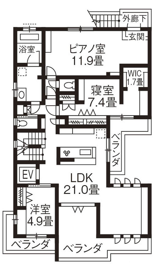 旭化成ホームズ（ヘーベルハウス） アウトドア空間を部屋のように使い多世帯で伸びやかに暮らすの間取り図null2階