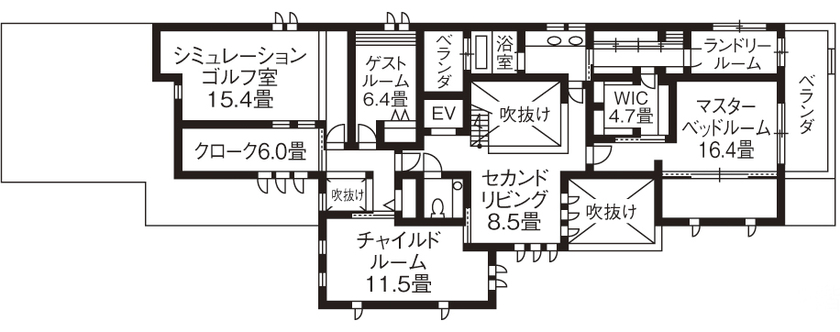 旭化成ホームズ（ヘーベルハウス） 家族や愛犬と一緒の時間を大切に　光を感じて伸び伸び開放的に暮らすの間取り図null2階