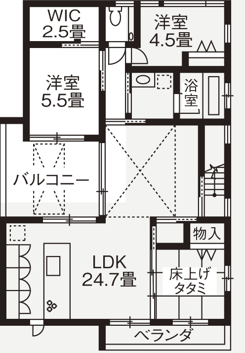 旭化成ホームズ（ヘーベルハウス） 忙しい毎日でも子どもとの時間を大切にできる共働き家族の住まいの間取り図null2階