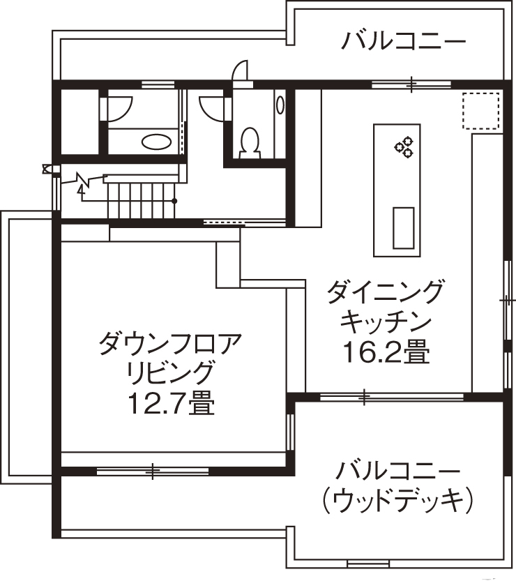 旭化成ホームズ（ヘーベルハウス） 2階リビングでバルコニーを広々と　愛犬と伸び伸び暮らせる住まいにの間取り図null２階