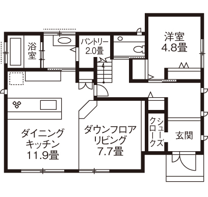 旭化成ホームズ（ヘーベルハウス） 好きなモノに囲まれて楽しく暮らす　見せる収納を活かしたインテリアの間取り図null1階