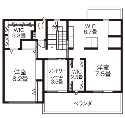 旭化成ホームズ（ヘーベルハウス） 好きなモノに囲まれて楽しく暮らす　見せる収納を活かしたインテリアの間取り図null２階