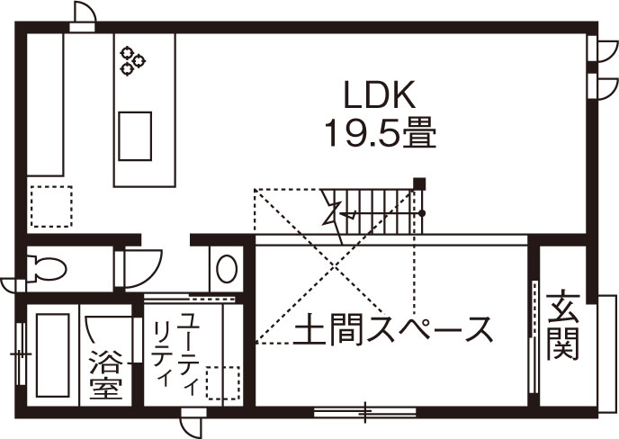 旭化成ホームズ（ヘーベルハウス） 土間と一体のＬＤＫや屋上など子どもと楽しく暮らす工夫が満載の間取り図null1階