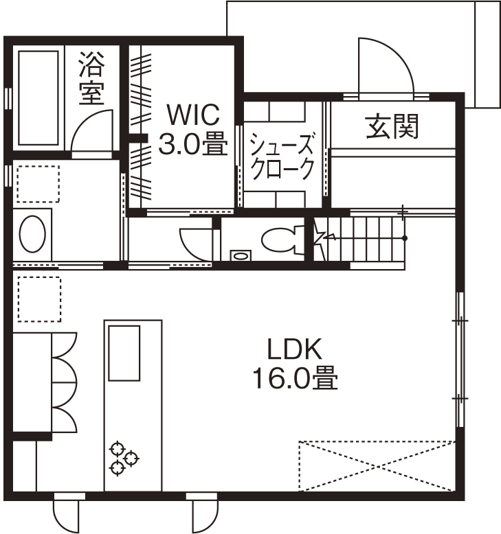 旭化成ホームズ（ヘーベルハウス） 素材の質感や風合いの変化を楽しむアンティークとモダンが融合した家の間取り図null1階