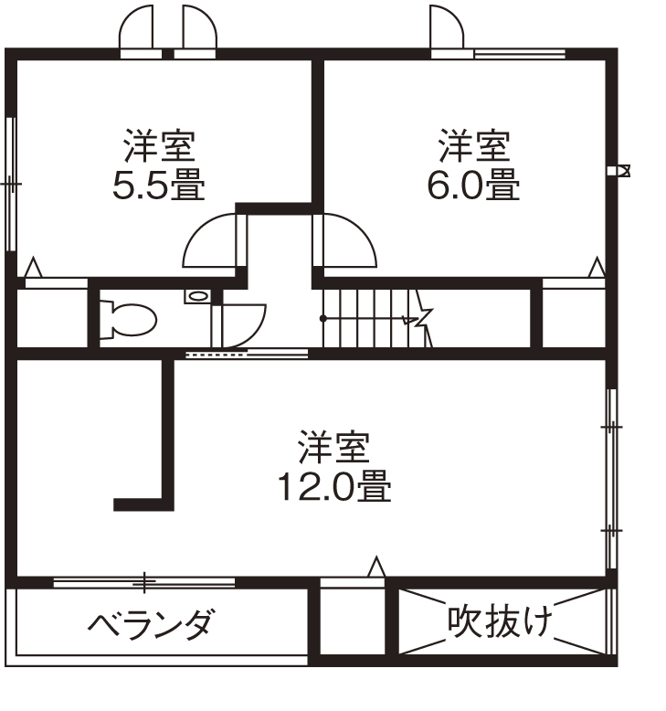 旭化成ホームズ（ヘーベルハウス） 素材の質感や風合いの変化を楽しむアンティークとモダンが融合した家の間取り図null2階
