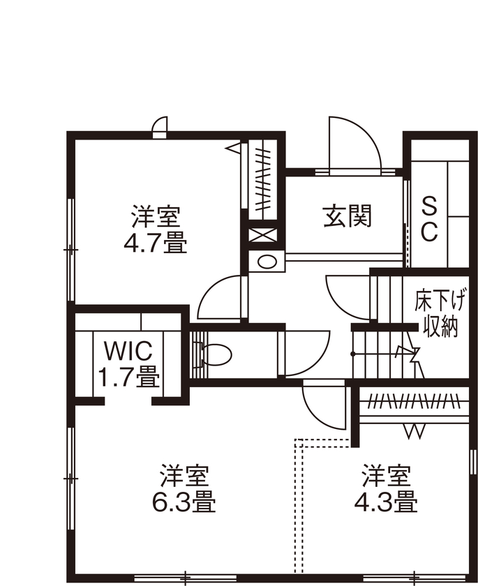 旭化成ホームズ（ヘーベルハウス） 共働き家族が一緒の時間を楽しめる　開放的な吹抜けのある２階ＬＤＫの間取り図（3LDK）１階