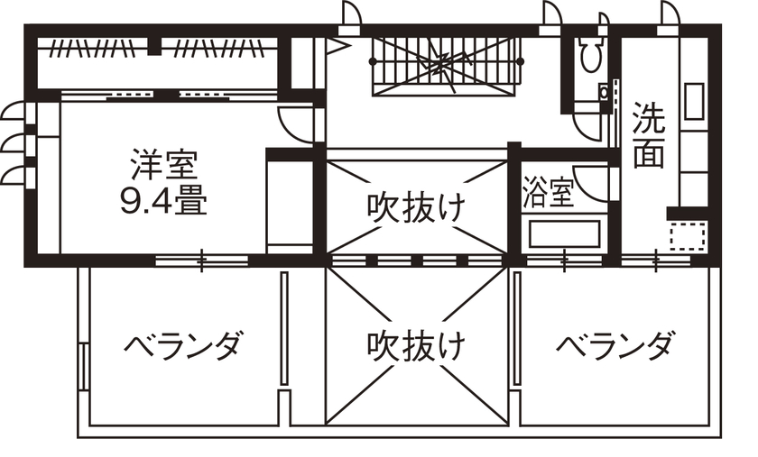 旭化成ホームズ（ヘーベルハウス） 外の視線を気にせず暮らせる設計で全部屋がアウトドアとつながる家の間取り図（2LDK）２階