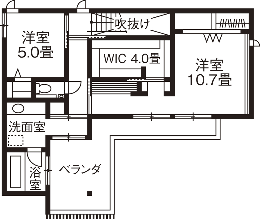 旭化成ホームズ（ヘーベルハウス） 南側テラスを囲むように建物を設計　内と外の空間をつなげて開放的にの間取り図（2LDK）２階