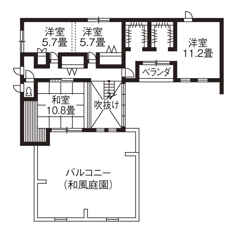 旭化成ホームズ（ヘーベルハウス） ダウンフロアリビングやテラスで多彩な時間を過ごせるわが家にの間取り図（4LDK）２階