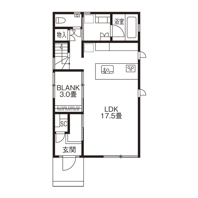 旭化成ホームズ（ヘーベルハウス） シンプルな間取りで柔軟に暮らせる 60年以上耐用の構造で安心な家の間取り図（3LDK）１階