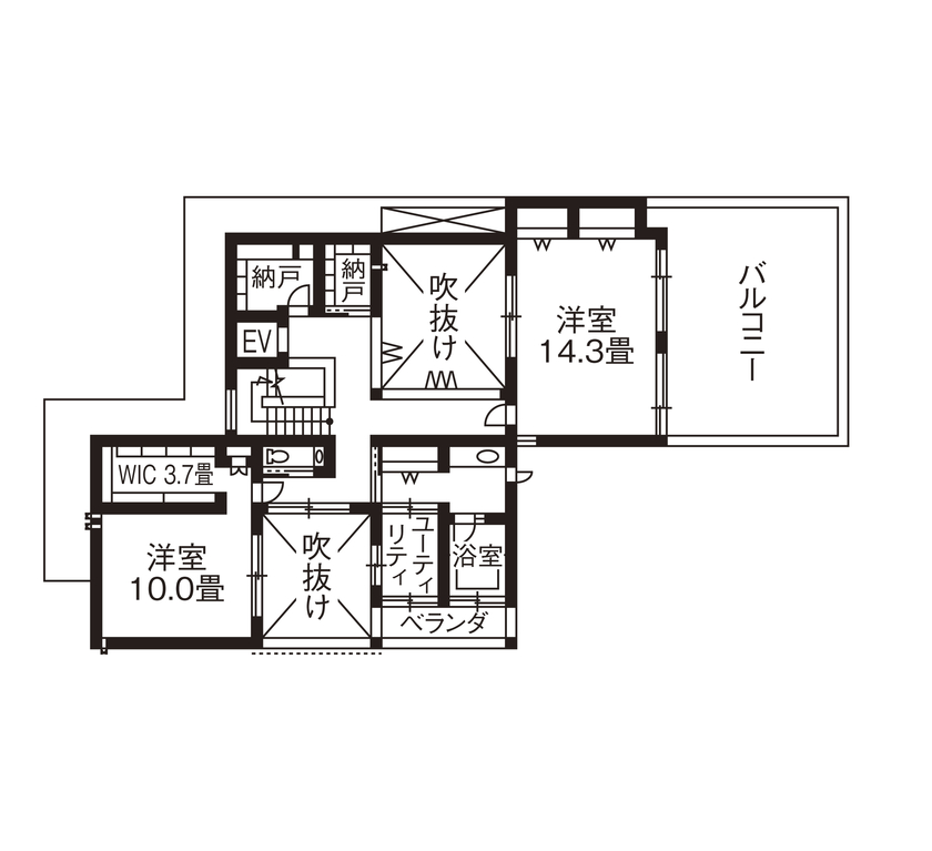 旭化成ホームズ（ヘーベルハウス） 光と風の通り道をつくる設計で開放的に心地よく過ごせる家の間取り図（4LDK）２階