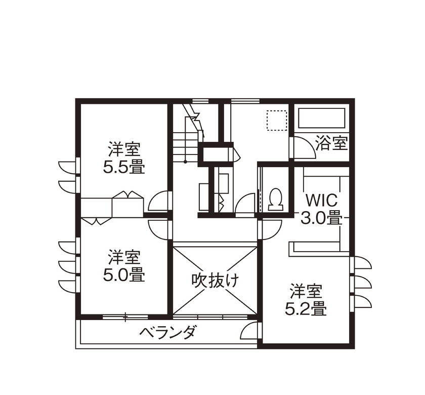 旭化成ホームズ（ヘーベルハウス） 吹抜けとダウンフロアで空間を広げカフェのような居心地のよい家にの間取り図（4LDK）２階