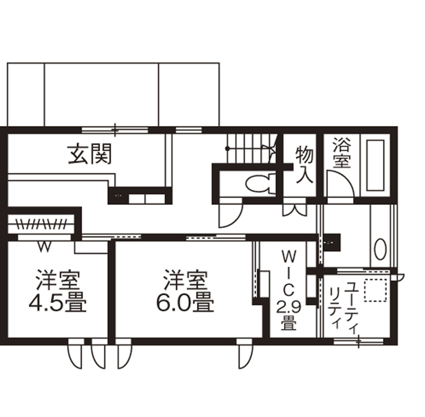 旭化成ホームズ（ヘーベルハウス） ゆとりの空間と眺望を手に入れた家時間を楽しむ２階リビングの間取り図（2LDK）１階