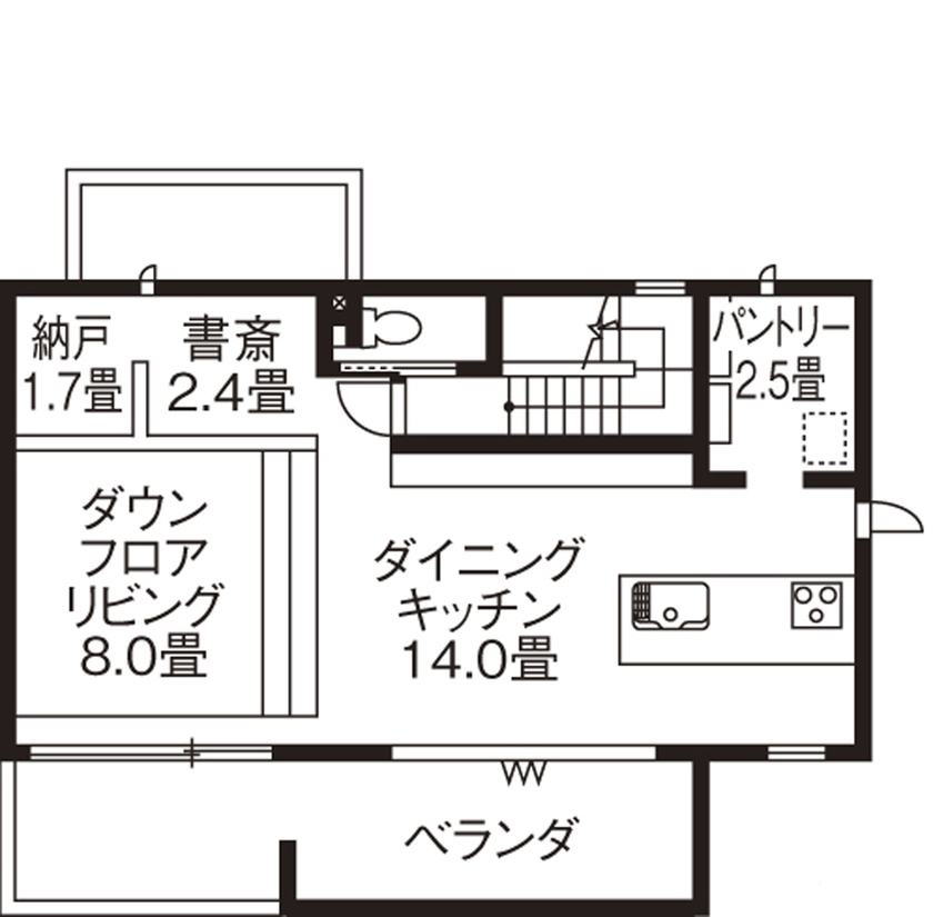 旭化成ホームズ（ヘーベルハウス） ゆとりの空間と眺望を手に入れた家時間を楽しむ２階リビングの間取り図（2LDK）２階